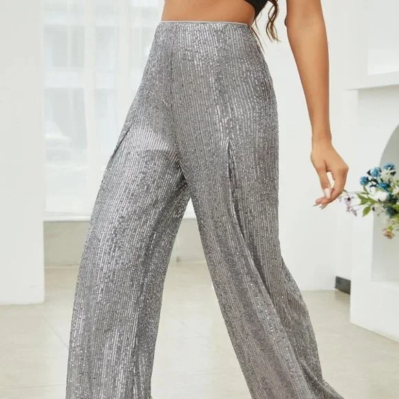 Silver Sequn Wide Legged Pants - Picture 4 of 8